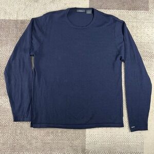 Guess Mens XL Navy Blue 100% Fine Italian Merino Wool Sweater Long Sleeve
